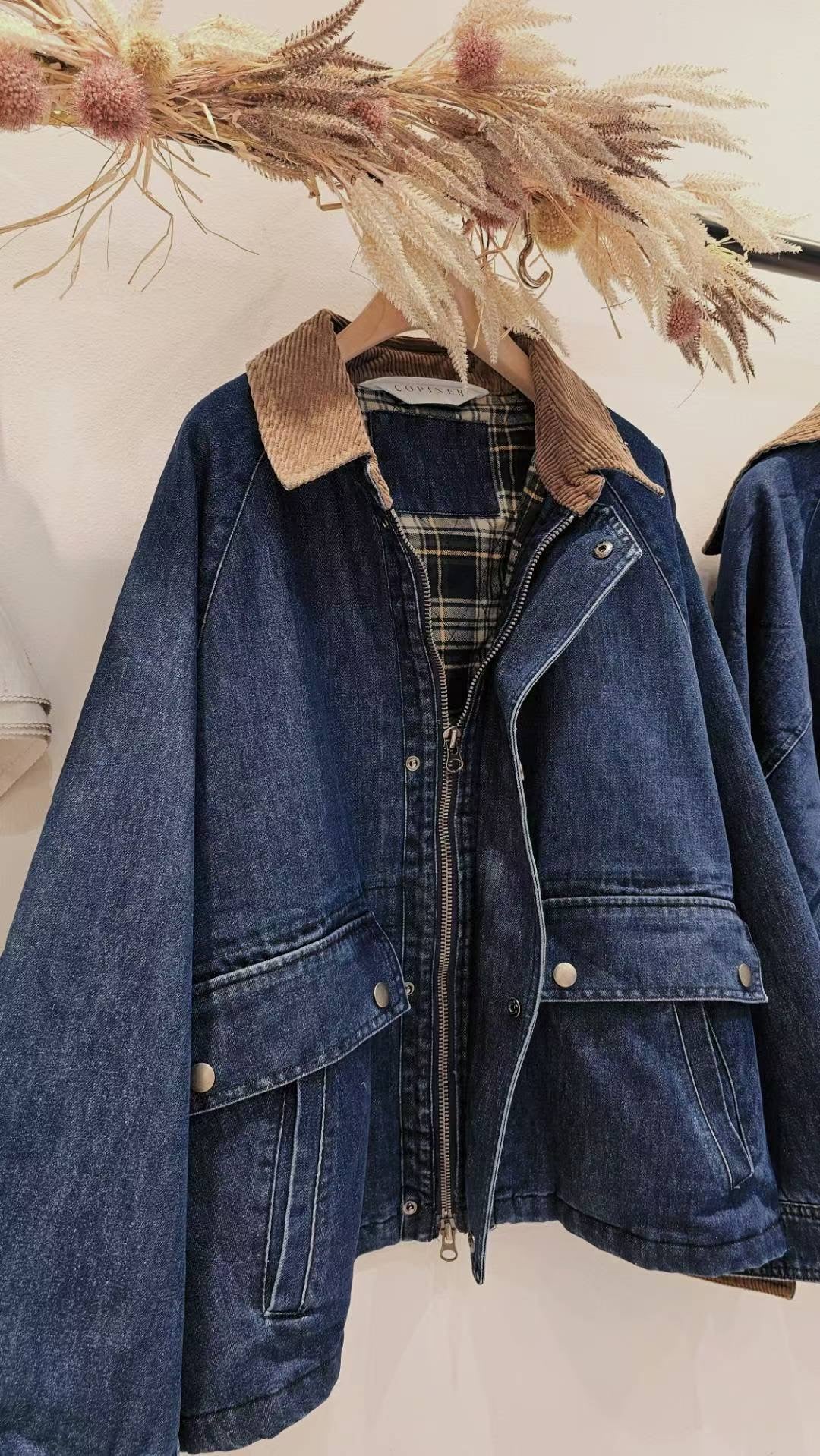 ♡Oni家♡時髦巴恩風丹寧鋪棉外套 (C251284)