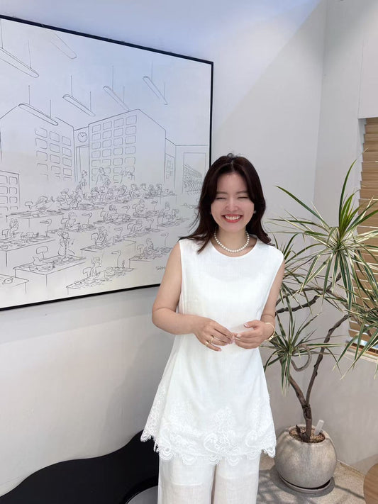 ♡優雅法式蕾絲亞麻背心♡ (C260644)