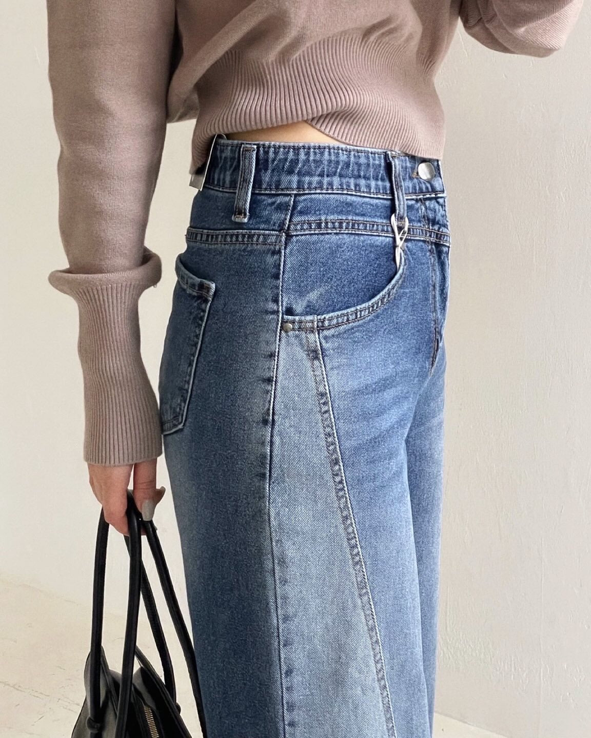 ♡拼接刷色牛仔寬褲♡ (C251154)