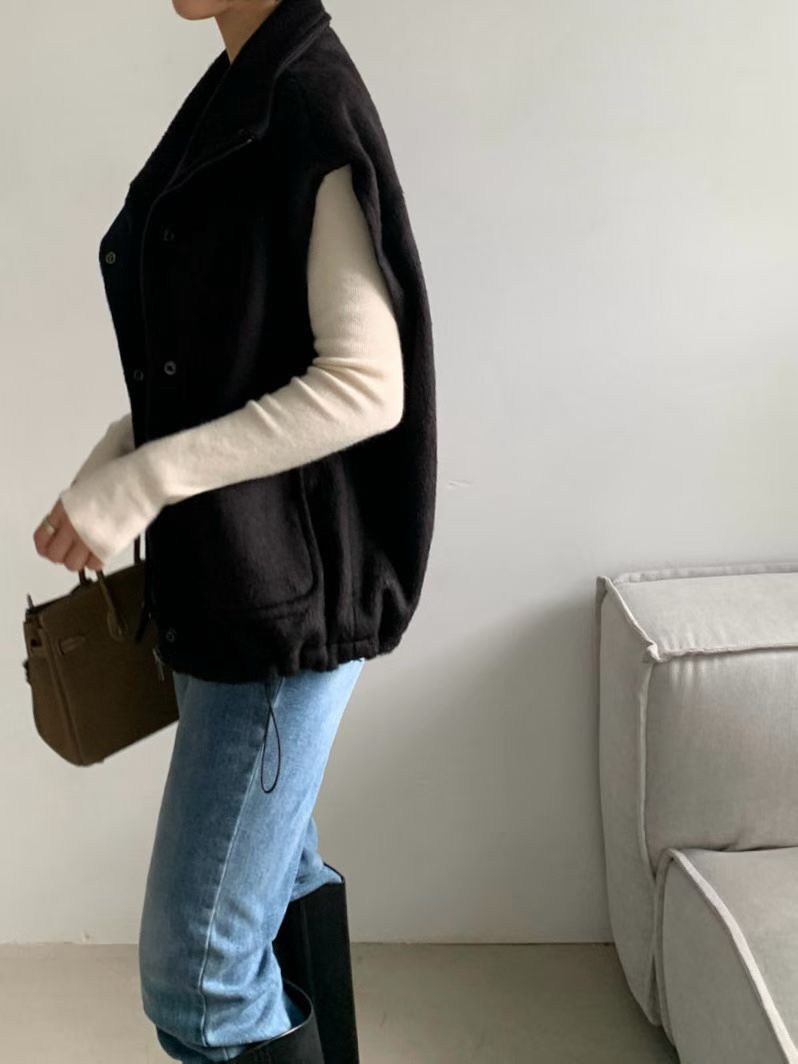 ♡翻領羊毛束口帶背心♡ (C251168)