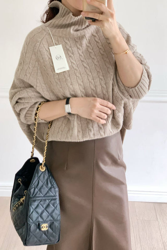 ♡輕鬆質感繭形麻花高領毛衣♡ (C251269)