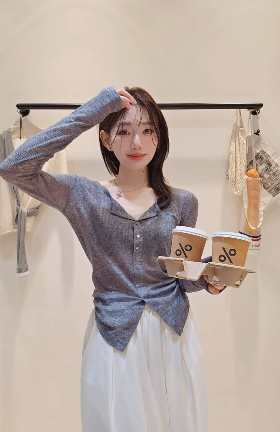 ♡Oni家♡開衩天絲羊毛亨利領T (C251004)