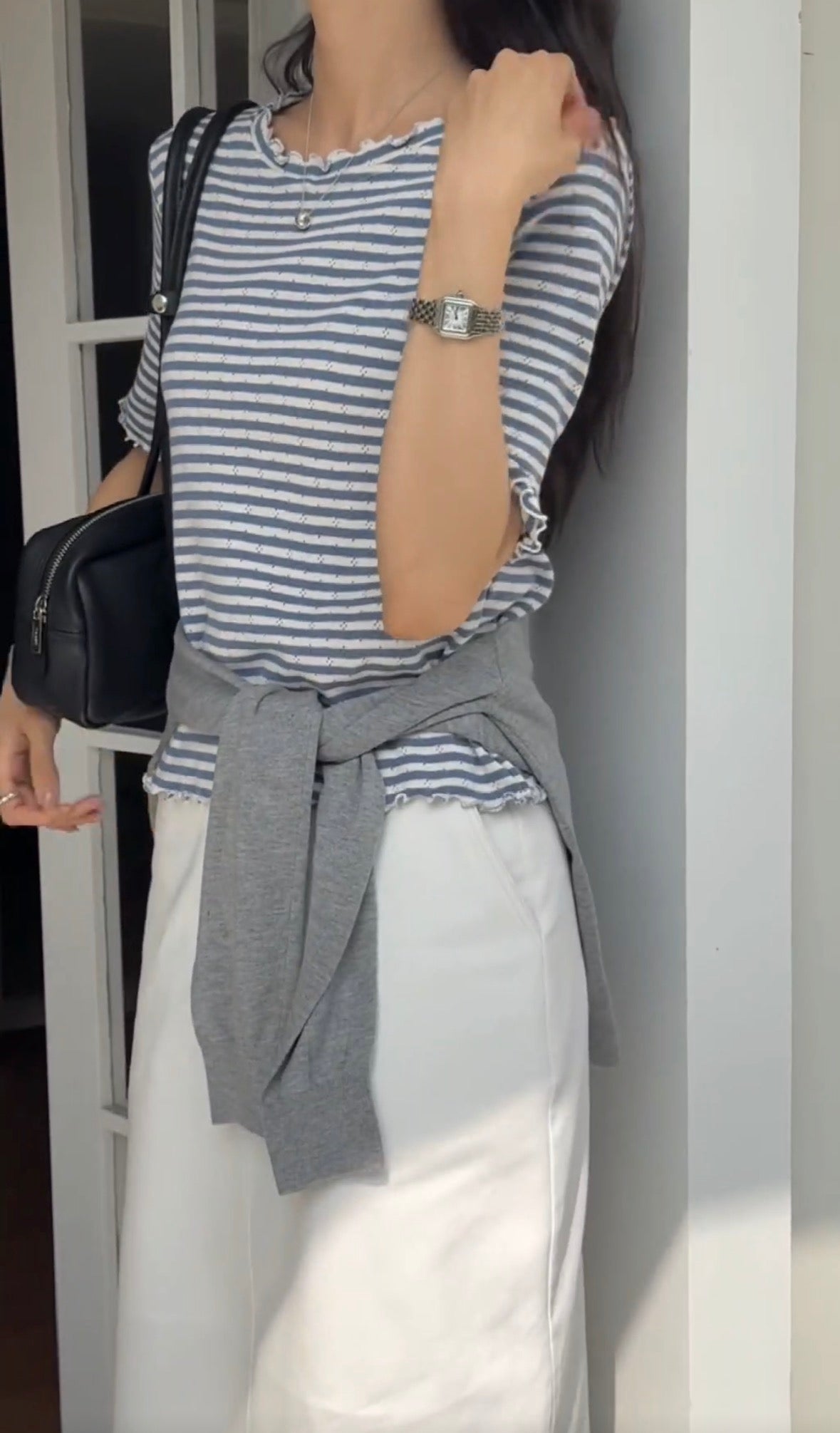 ♡經典細緻波浪滾邊條紋上衣♡ (C260534)