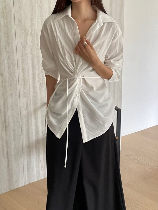 ♡扭結垂墜感造型襯衫♡ (C250803)