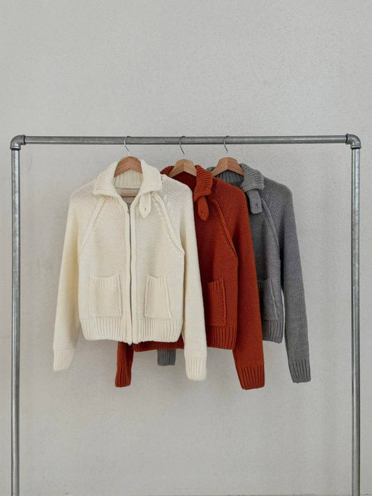 ♡重磅桃翻領針織拉鍊外套♡ (C251282)