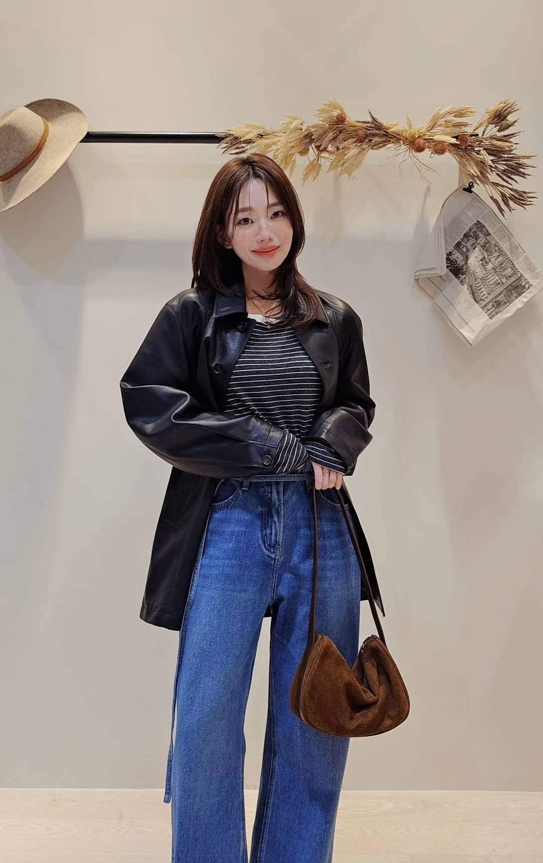 ♡Oni家♡極簡俐落仿皮革長夾克 (C251166)