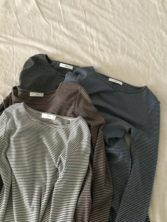 ♡Everyday柔棉細條紋親膚長Tee♡ (C251259)