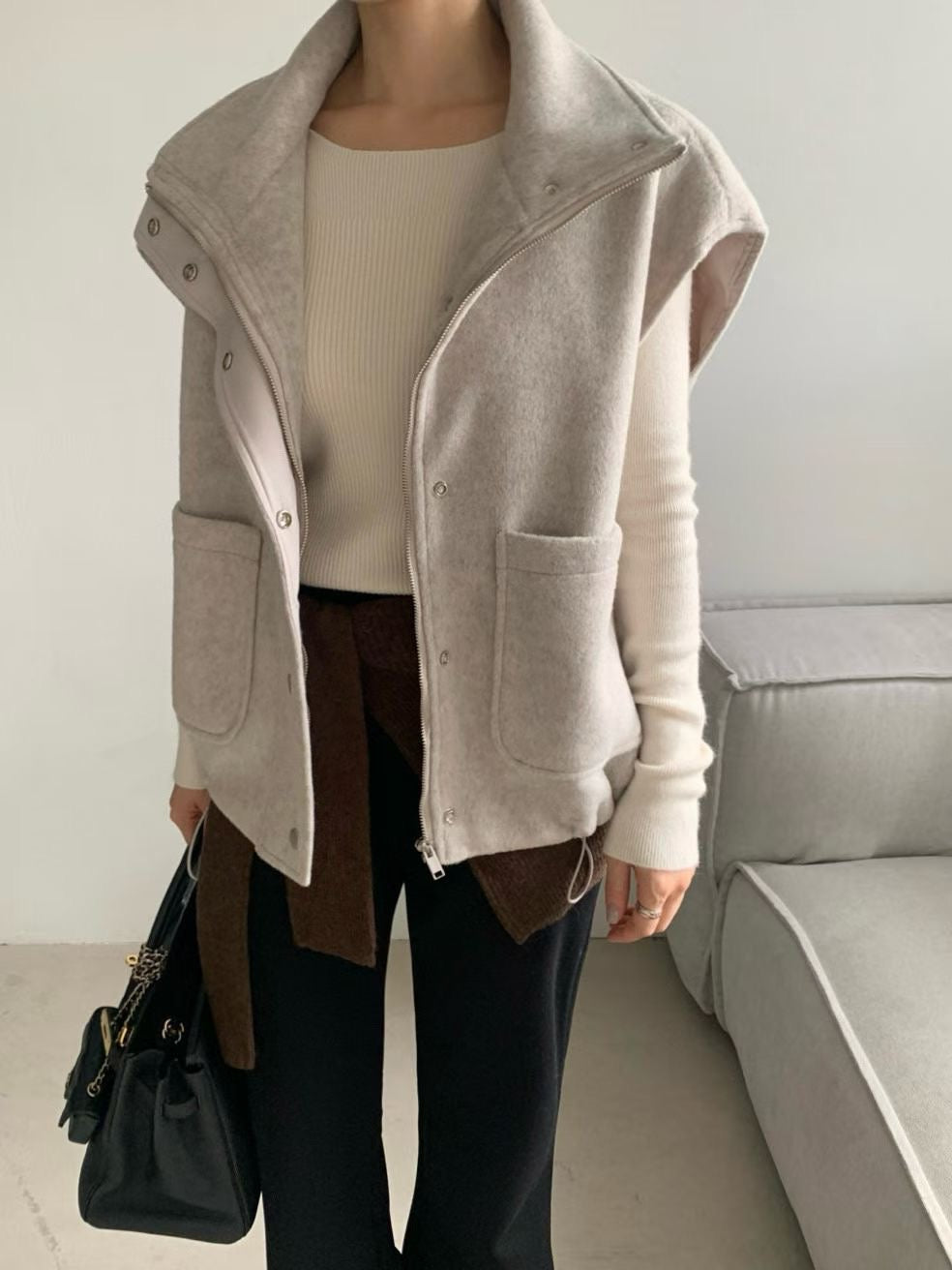 ♡翻領羊毛束口帶背心♡ (C251168)