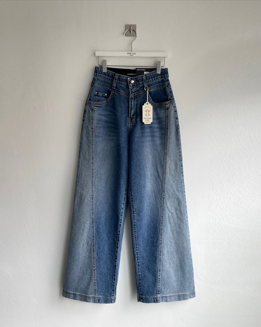 ♡拼接刷色牛仔寬褲♡ (C251154)