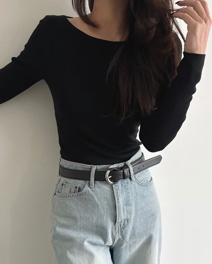 ♡顯瘦細針織船領薄長袖♡ (C251130)