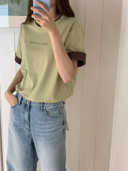 ♡Amore 撞色滾邊短袖T♡ (C260457)