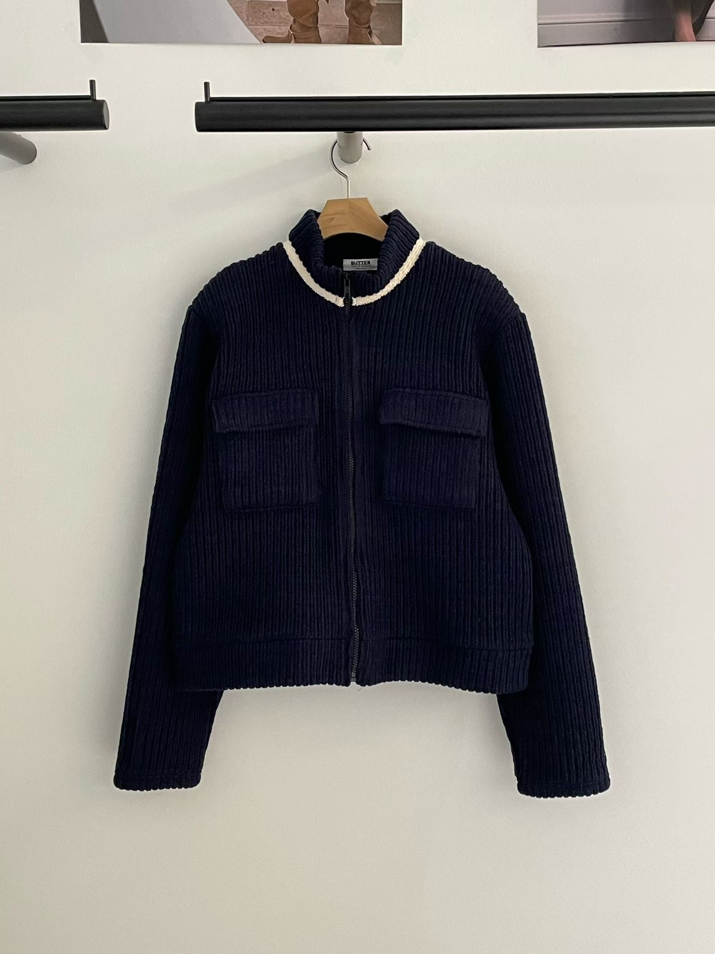 ♡立體直條紋編織口袋拉鍊外套♡ (C251225)