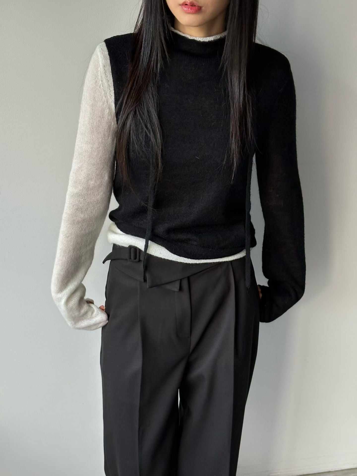 ♡雙層撞色袖設計感毛衣♡ (C251254)