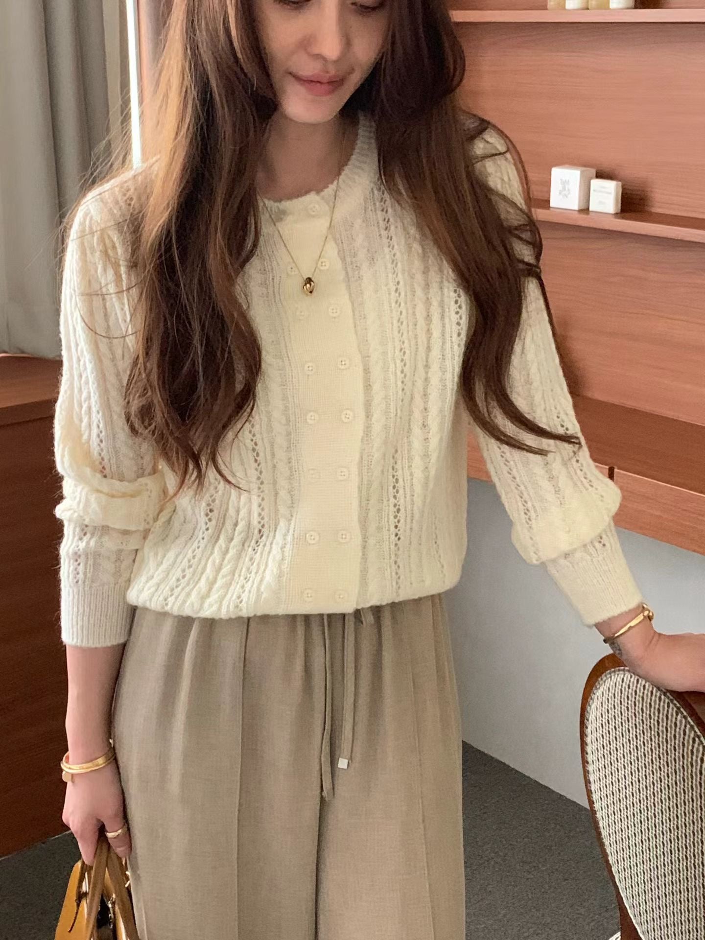 ♡氣質Oni家♡雙排釦立體麻花鏤空織紋上衣 (C251135)