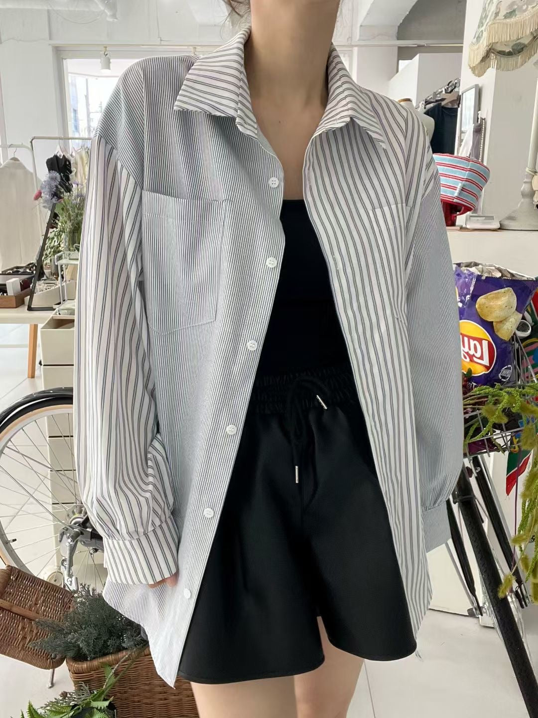 ♡雙色條紋男友襯衫♡ (C250910)