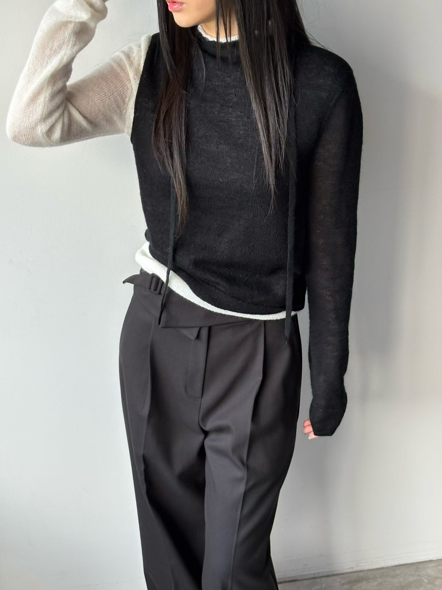 ♡雙層撞色袖設計感毛衣♡ (C251254)