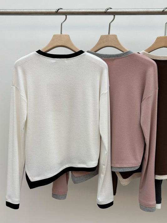 ♡假兩件撞色圓領百搭上衣♡ (C251219)