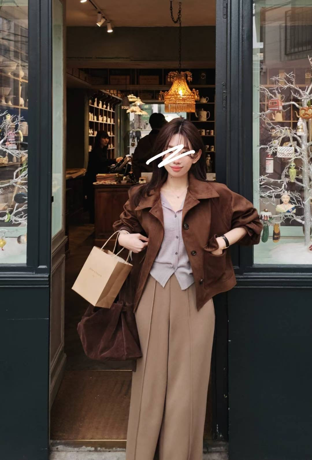 ♡Oni家♡漫畫腿混羊毛長腿褲 (C251262)