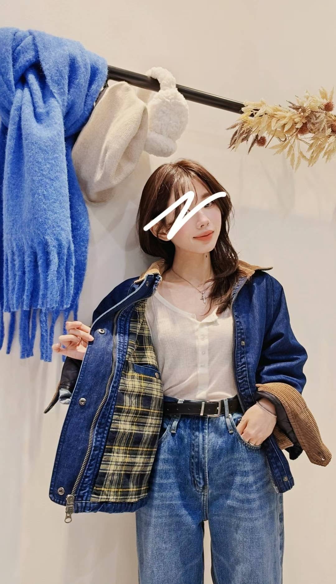 ♡Oni家♡時髦巴恩風丹寧鋪棉外套 (C251284)