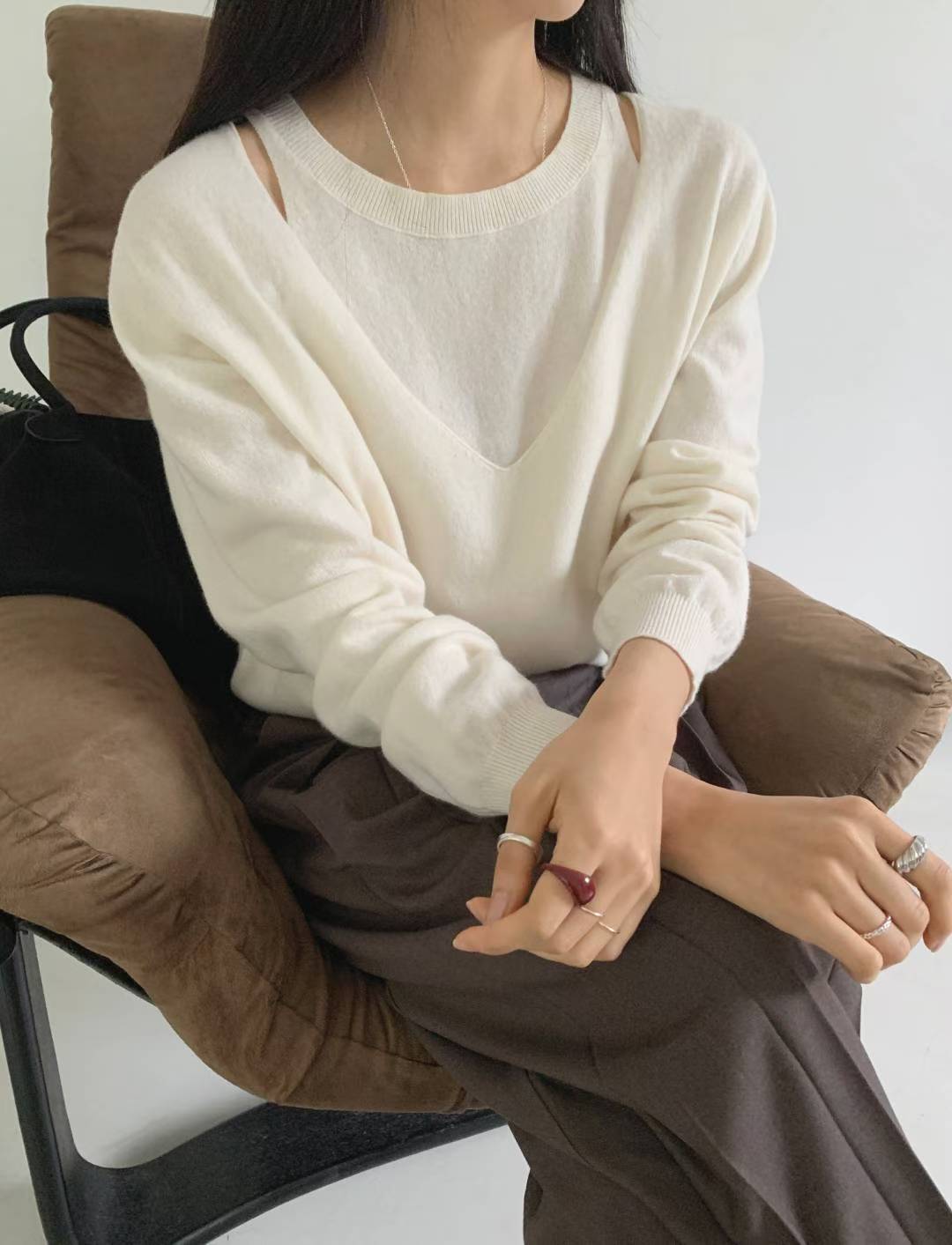 ♡假兩件層次設計感針織上衣♡ (C251145)