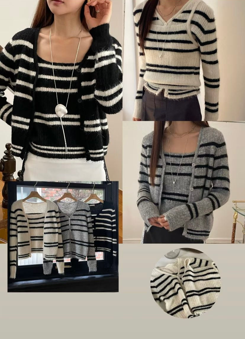 ♡實搭條紋細肩帶開衫兩件組♡ (C251126)