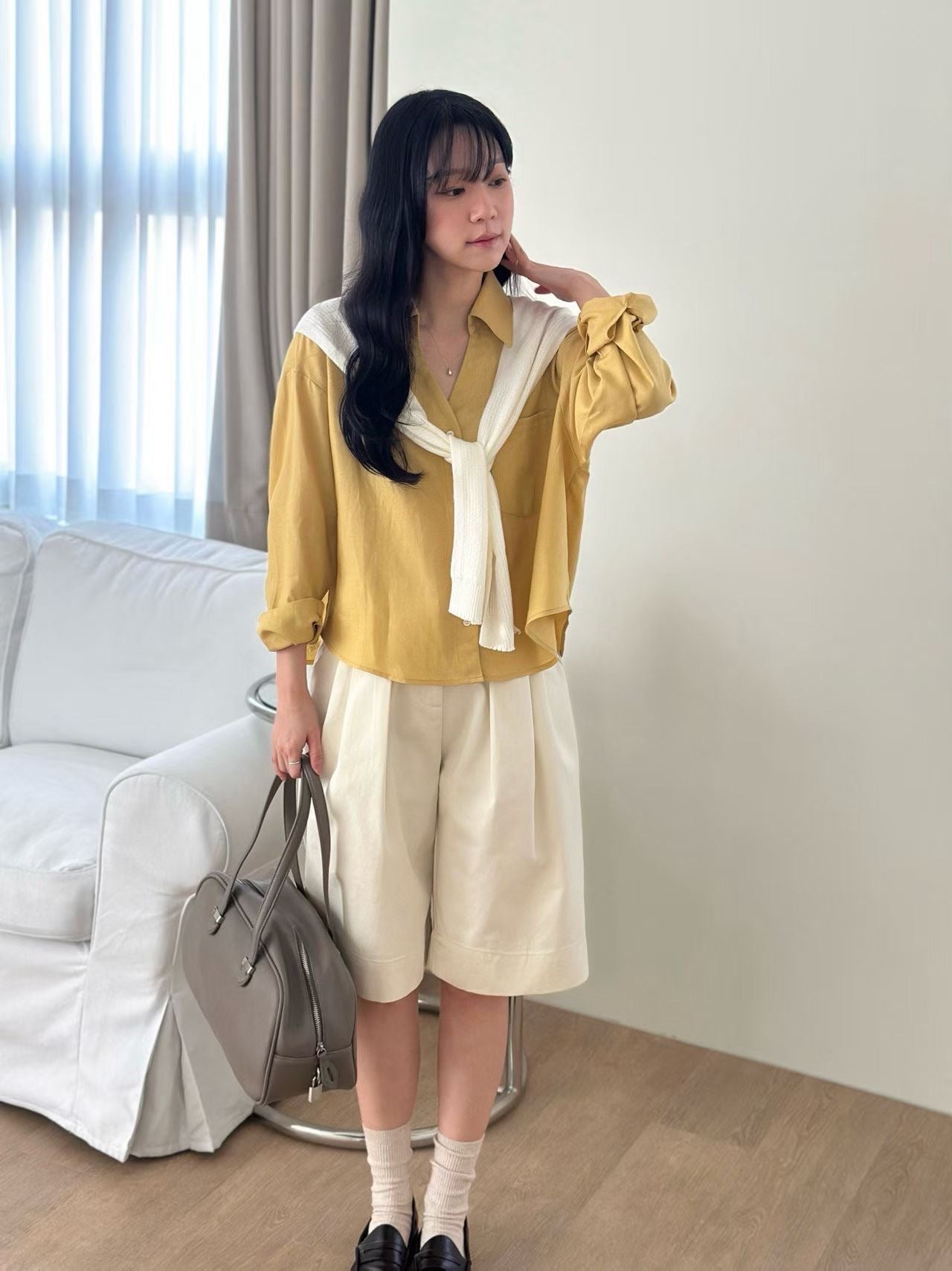 ♡法式優雅針織披肩襯衫上衣♡ (C260348)