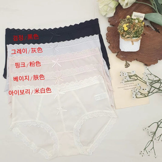 ♡輕奢雙蝴蝶結蕾絲邊高腰內褲～單件五色♡ (C250832)