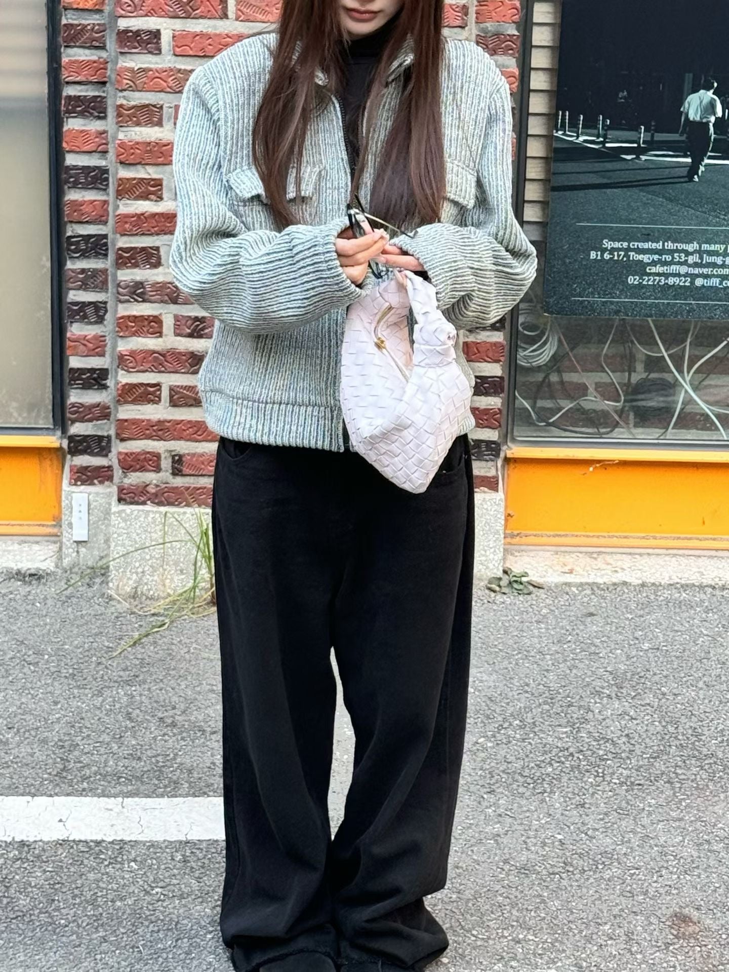 ♡立體直條紋編織口袋拉鍊外套♡ (C251225)