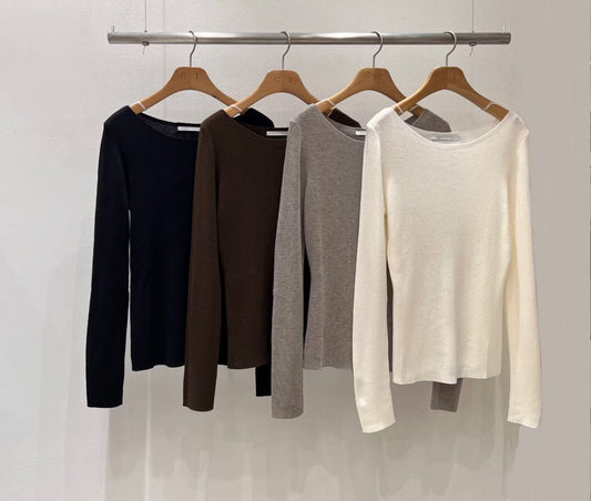 ♡顯瘦細針織船領薄長袖♡ (C251130)