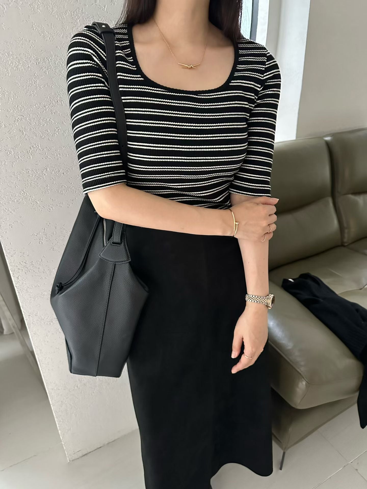 ♡方圓領兩穿五分袖上衣♡ (C251023)