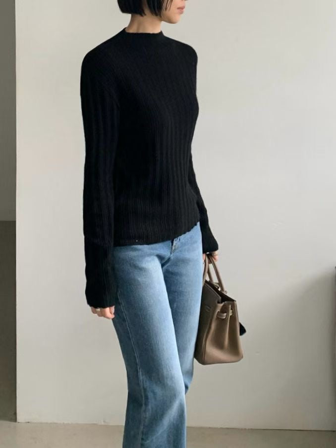 ♡極簡細坑微高領針織上衣♡ (C251217)