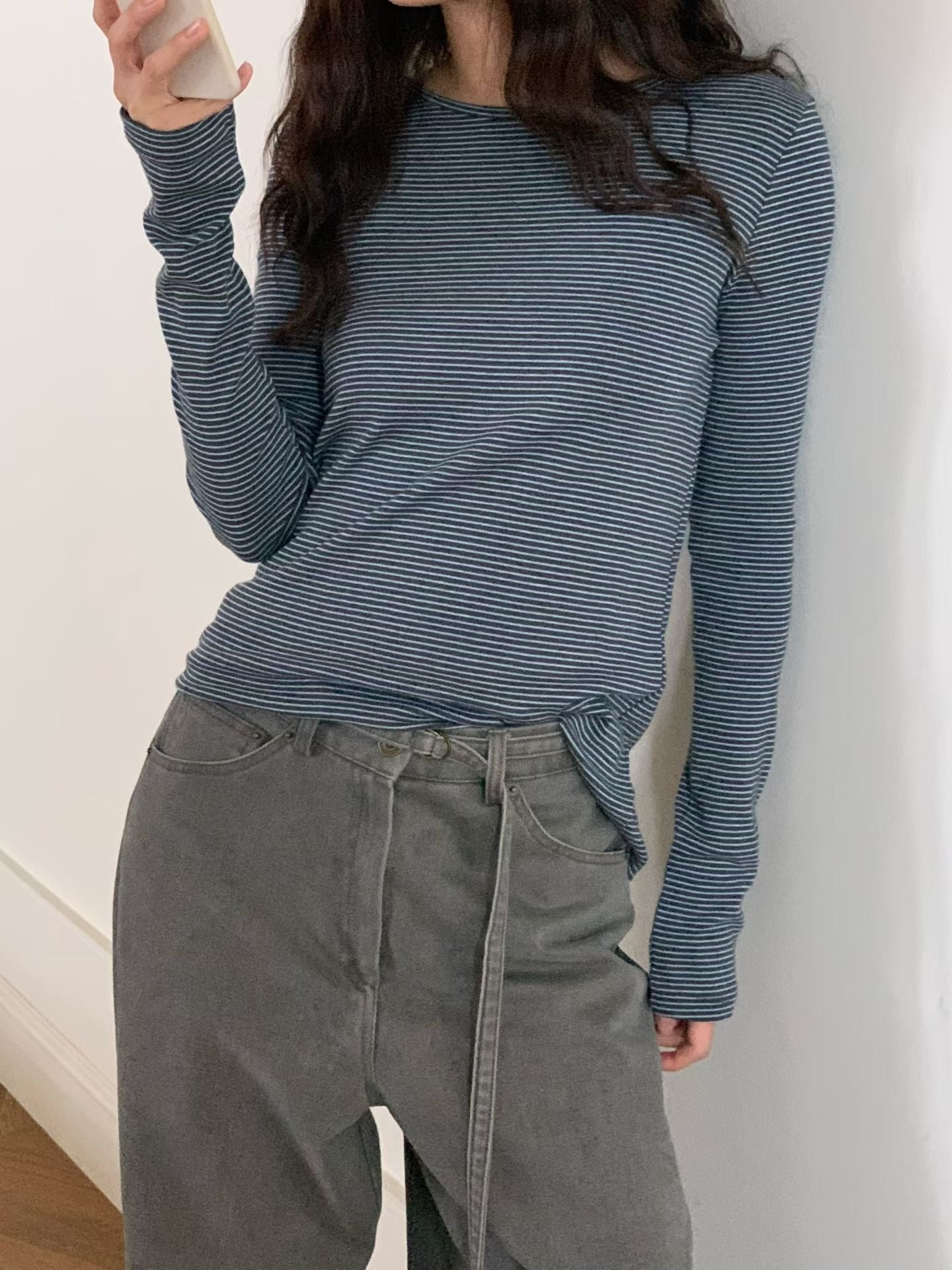 ♡Everyday柔棉細條紋親膚長Tee♡ (C251259)