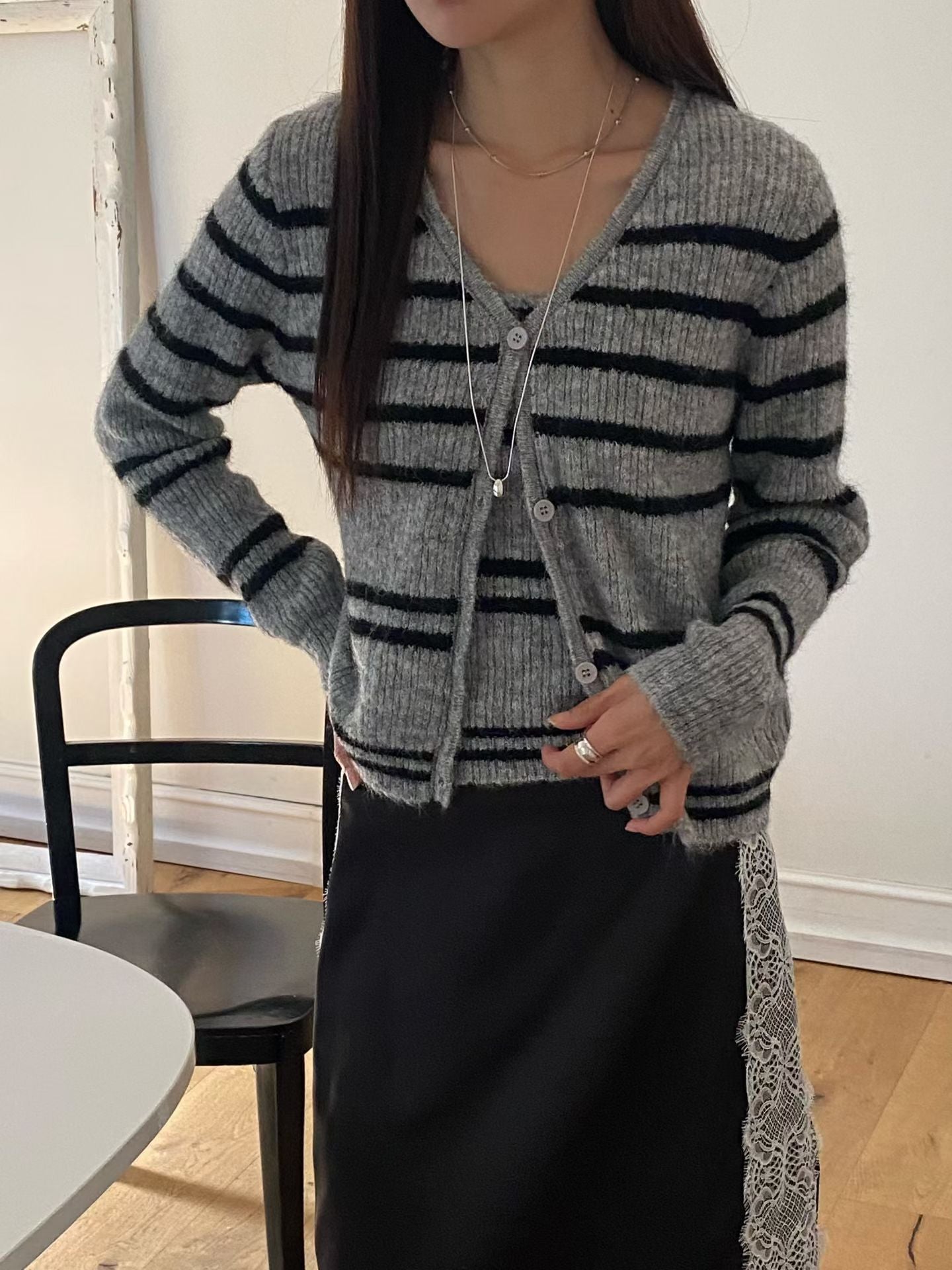 ♡實搭條紋細肩帶開衫兩件組♡ (C251126)