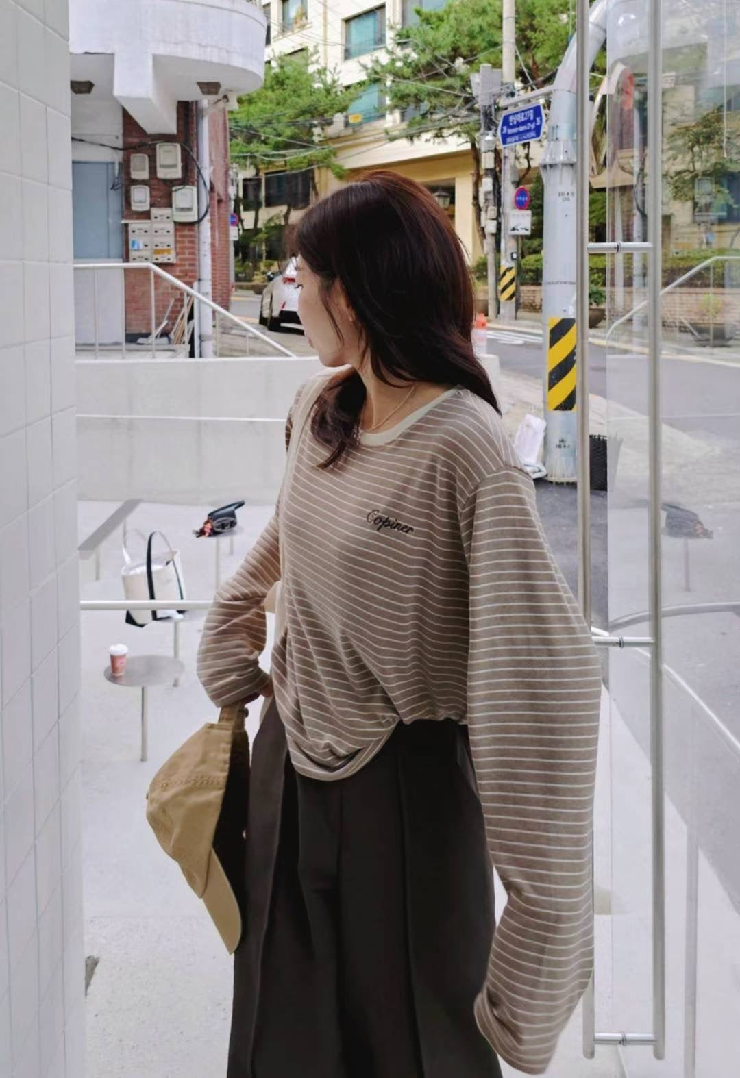 ♡Oni家♡品牌刺繡麻糬條紋T (C251152)