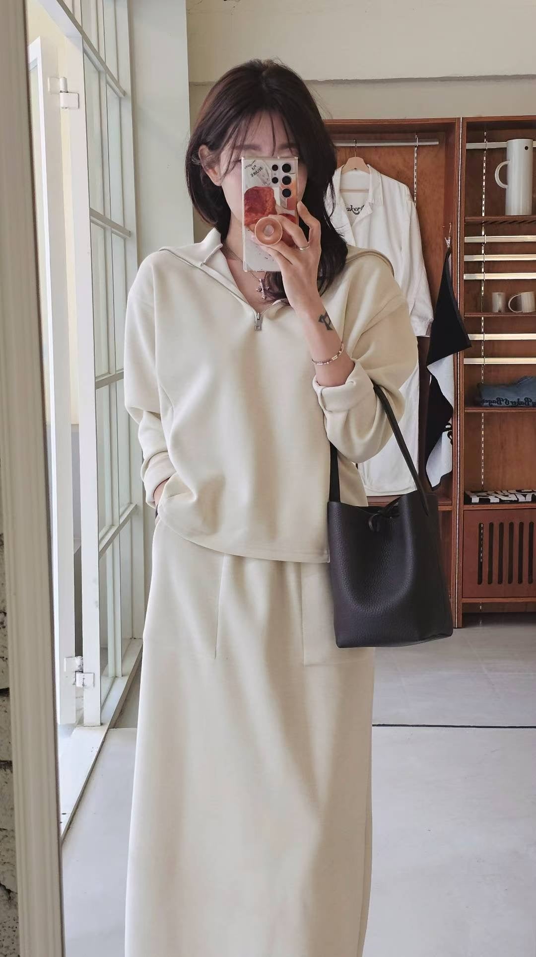 ♡Oni家♡ 質感混羊毛羅馬布拉鍊上衣 (C251287)