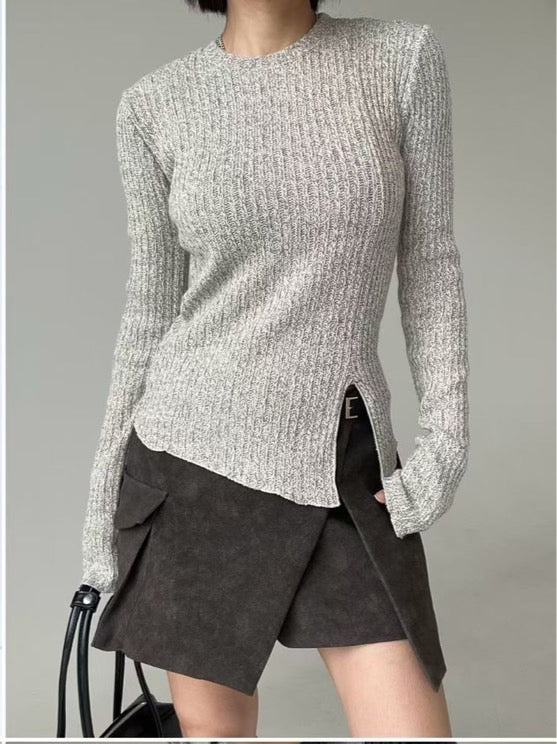 ♡百搭羅紋側開衩針織上衣♡ (C251018)