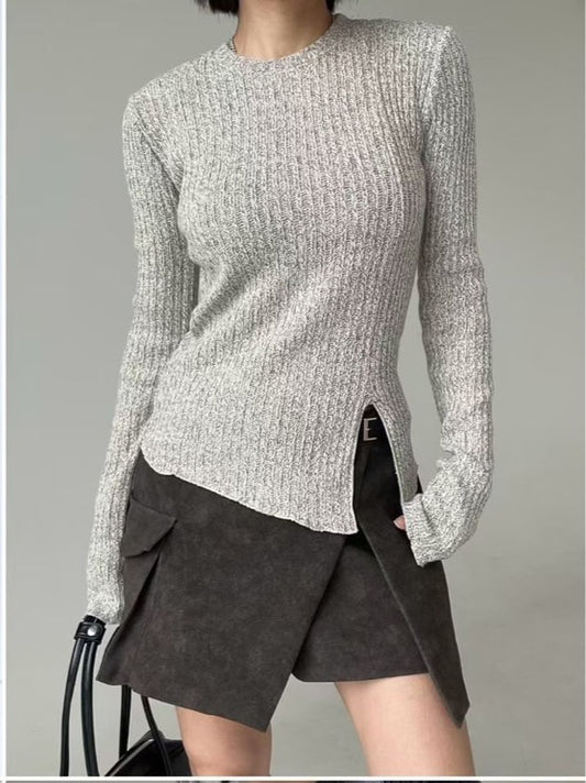 ♡百搭羅紋側開衩針織上衣♡ (C251018)