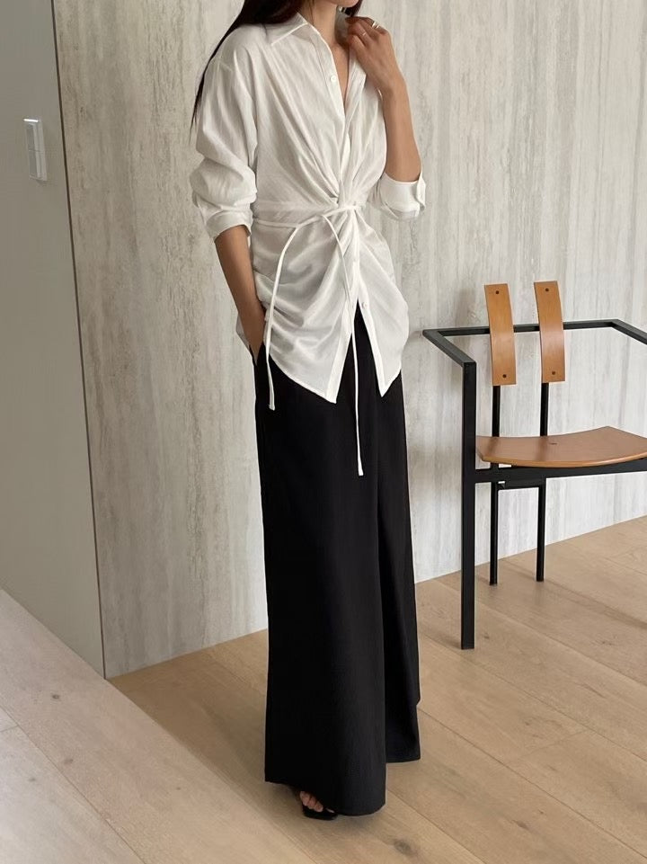 ♡扭結垂墜感造型襯衫♡ (C250803)