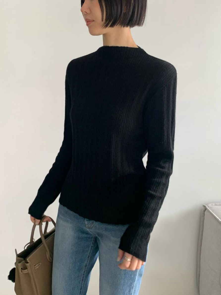 ♡極簡細坑微高領針織上衣♡ (C251217)
