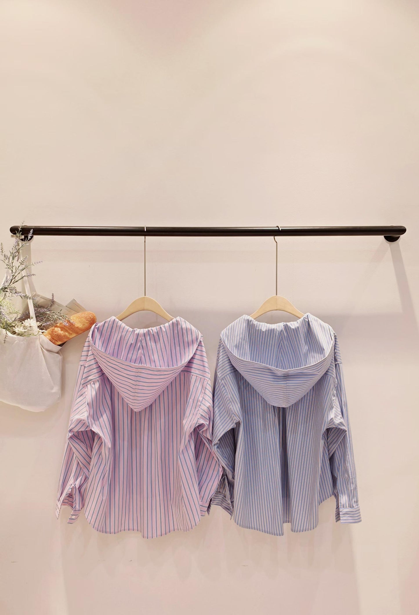 ♡Oni家♡質感連帽條紋襯衫 (C260501)
