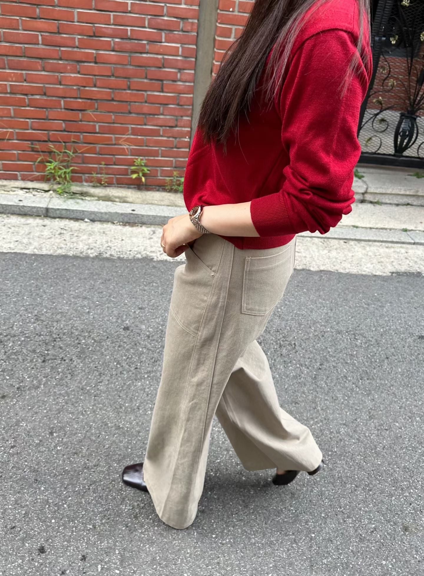♡立體壓線挺版長腿寬褲♡ (C250934)