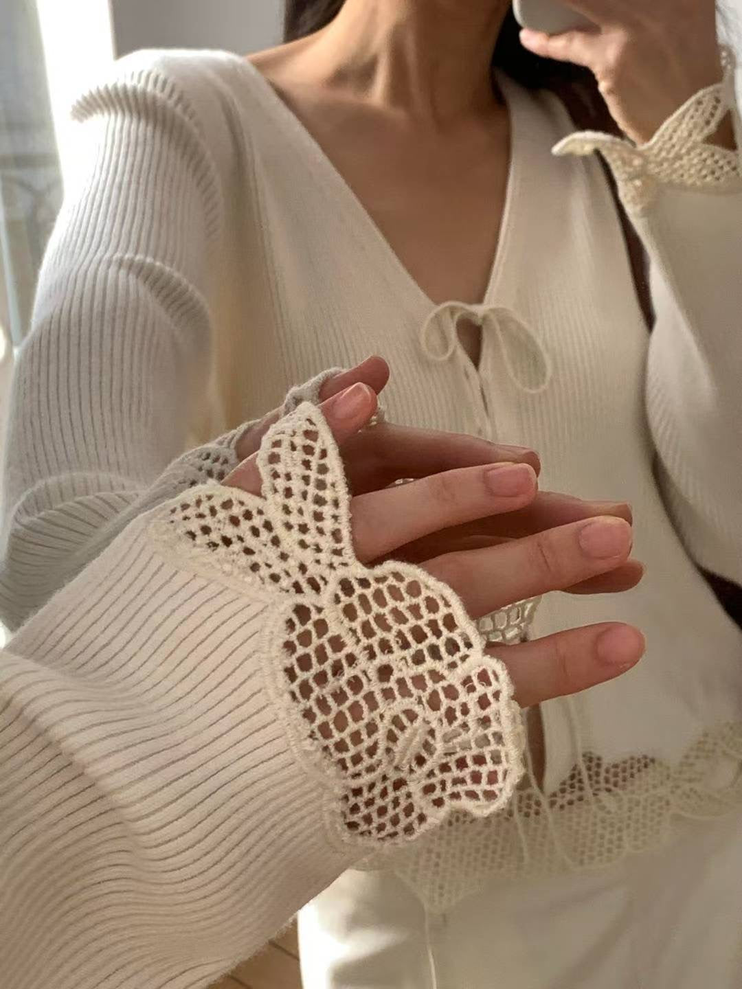 ♡鈎花拼接浪漫針織外套♡ (C251011)