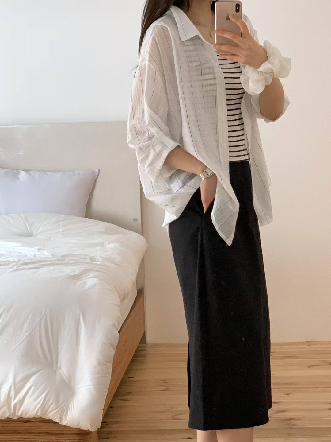 ♡輕盈天絲條紋襯衫♡ (C250944)