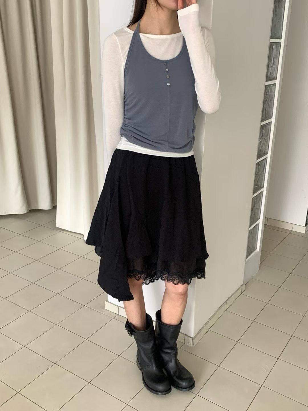 ♡設計感不規則蕾絲裙♡ (C260439)