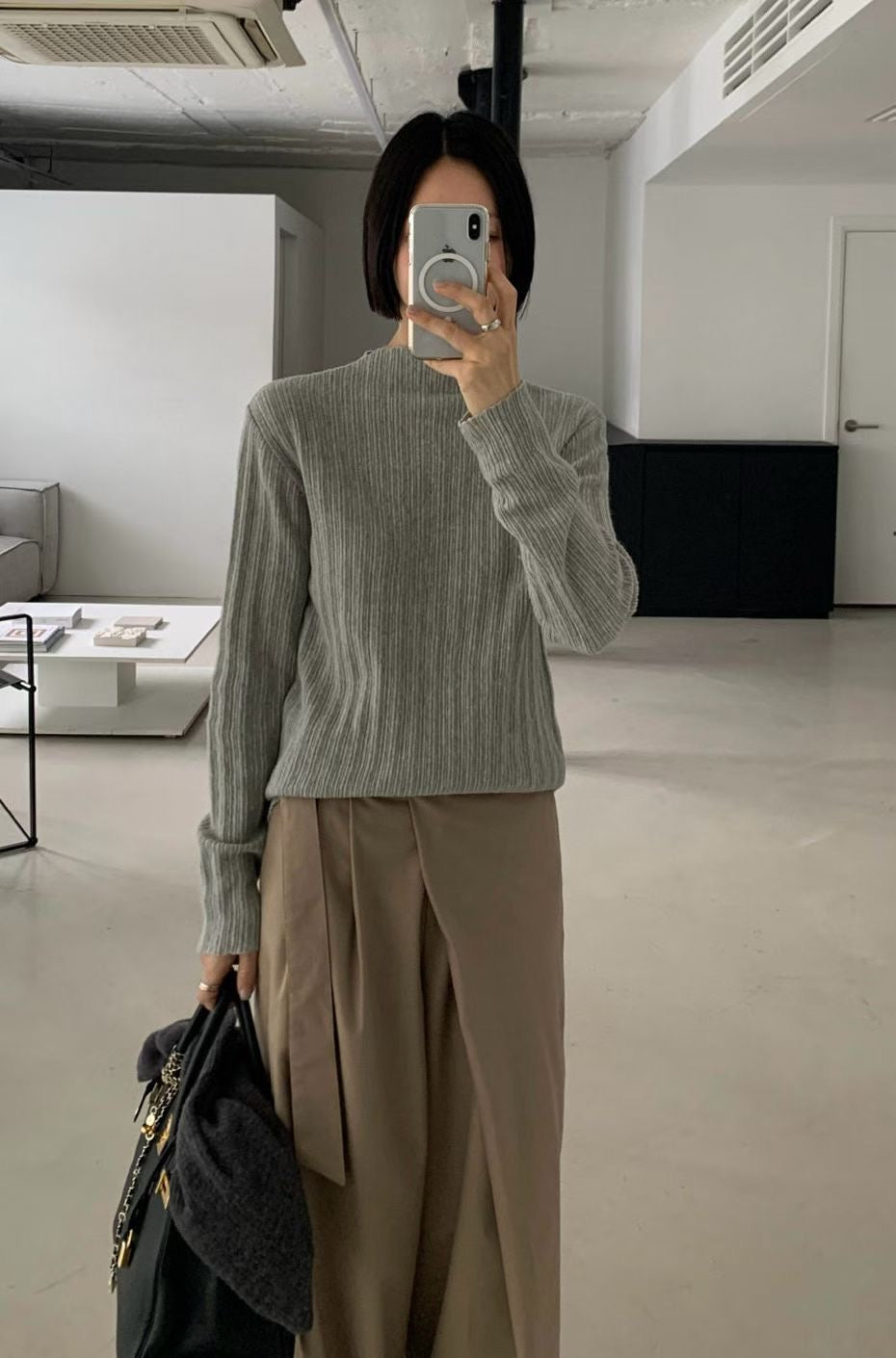 ♡極簡細坑微高領針織上衣♡ (C251217)
