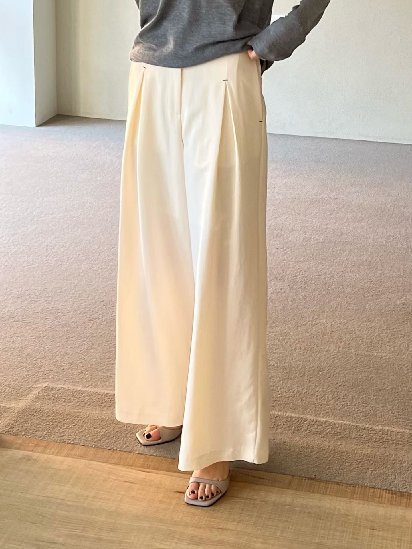 ♡高級感立體打褶闊腿褲♡ (C260417)