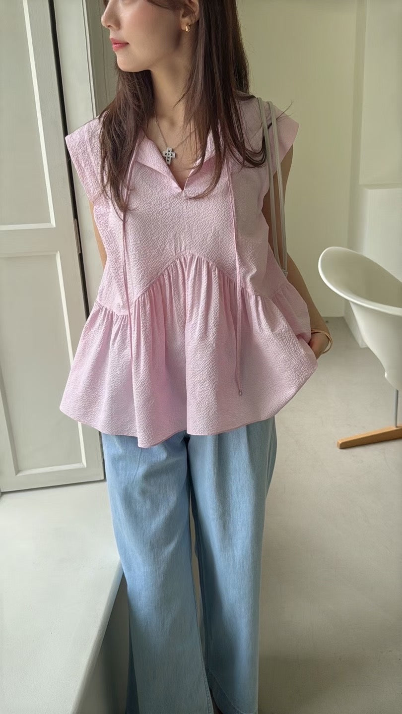 ♡優雅小飛袖壓紋上衣♡ (C250811)
