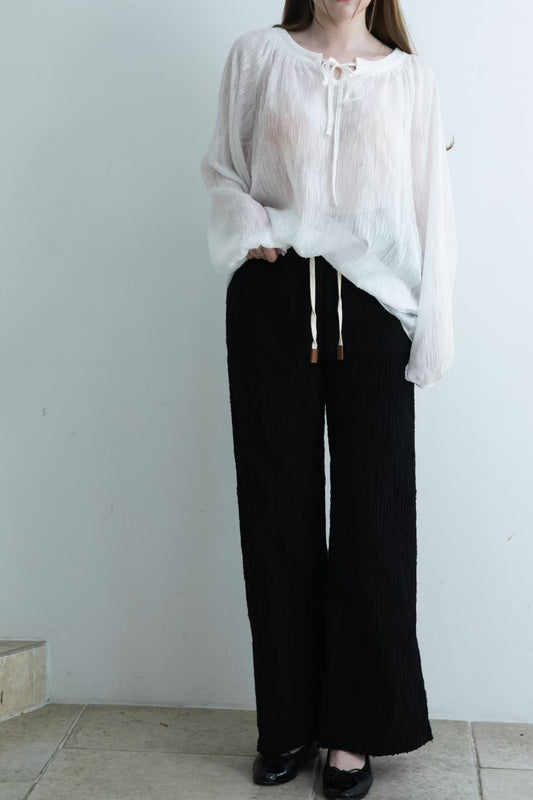 ♡微透感皺褶紗質上衣♡ (C250805)
