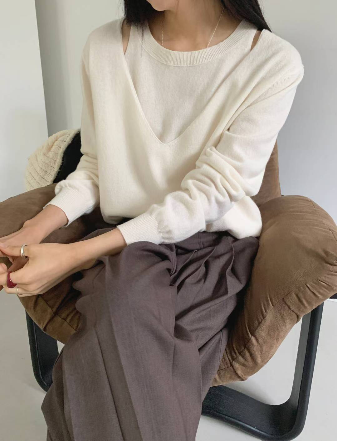 ♡假兩件層次設計感針織上衣♡ (C251145)