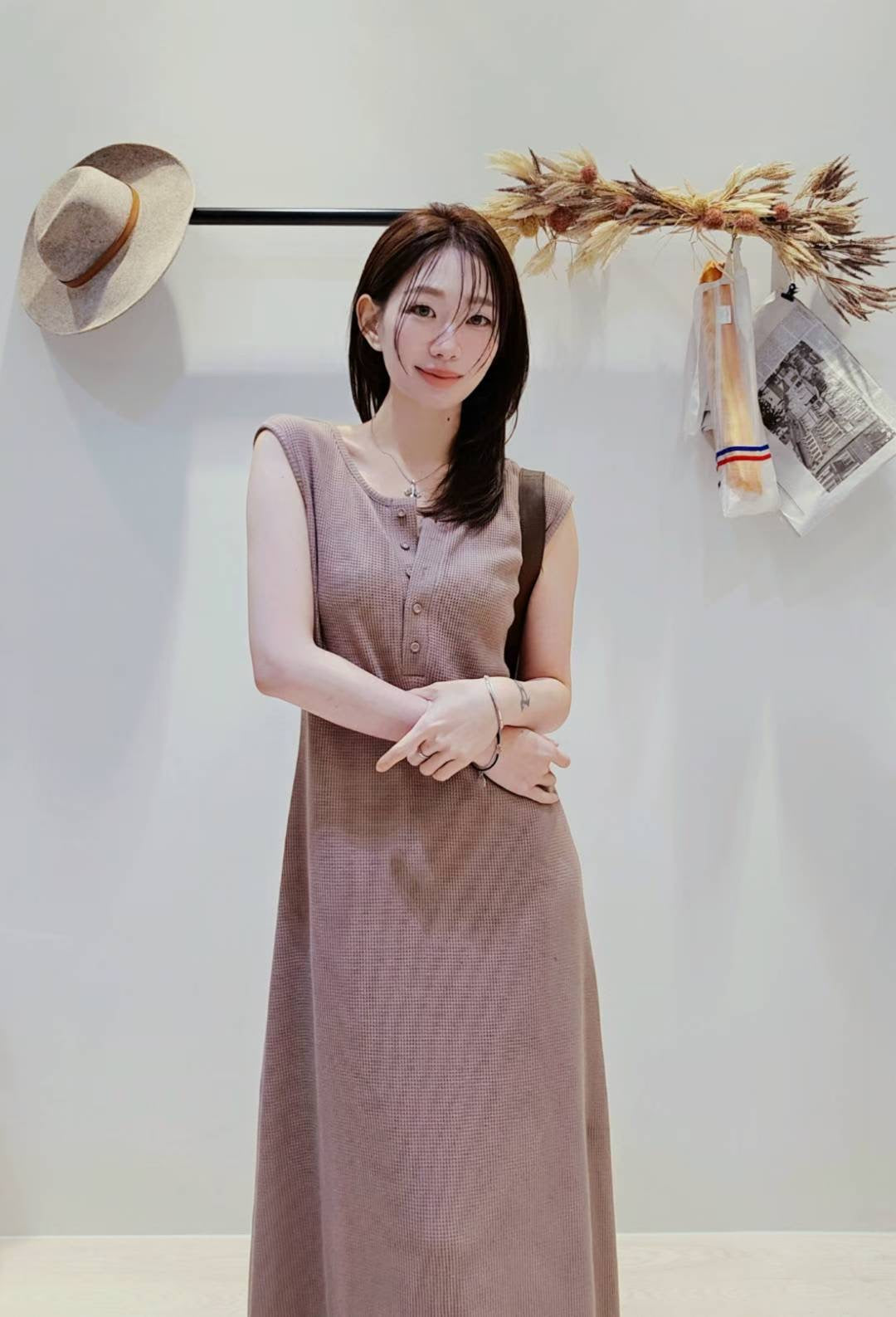 ♡Oni家♡鬆餅格修身休閒洋裝 (C251044)